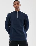 Asos Design Sweatshirt With Half Zip In Navy - Navy