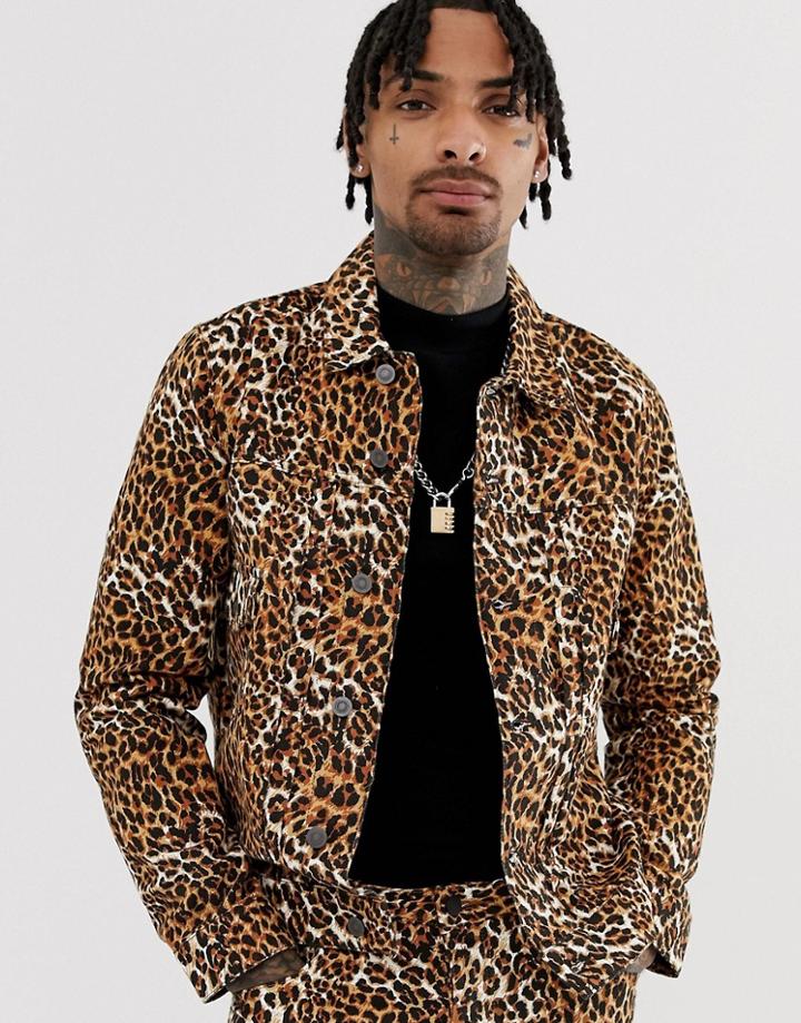 Asos Design Two-piece Leopard Print Denim Jacket-tan