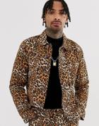 Asos Design Two-piece Leopard Print Denim Jacket-tan