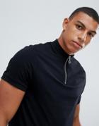 Asos Design T-shirt With Zip Turtleneck In Black - Black