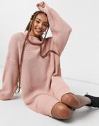 In The Style X Jac Jossa Roll Neck Sweater Dress In Pink