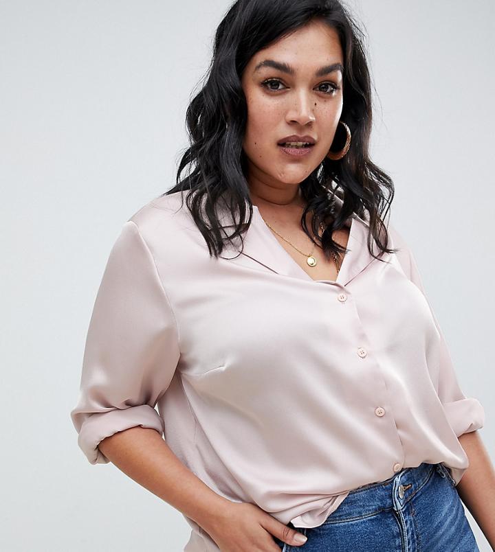 Asos Design Curve Relaxed Satin Shirt - Gray