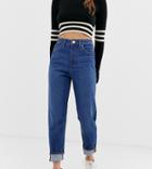 Asos Design Petite Farleigh High Waisted Slim Mom Jeans In Dark Wash - Mblue-blues