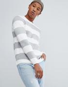 Bershka Striped Knit Sweater In Ecru And Gray - Cream