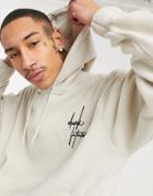 Asos Dark Future Oversized Polar Fleece Hoodie With Embroidered Logo In Beige-neutral