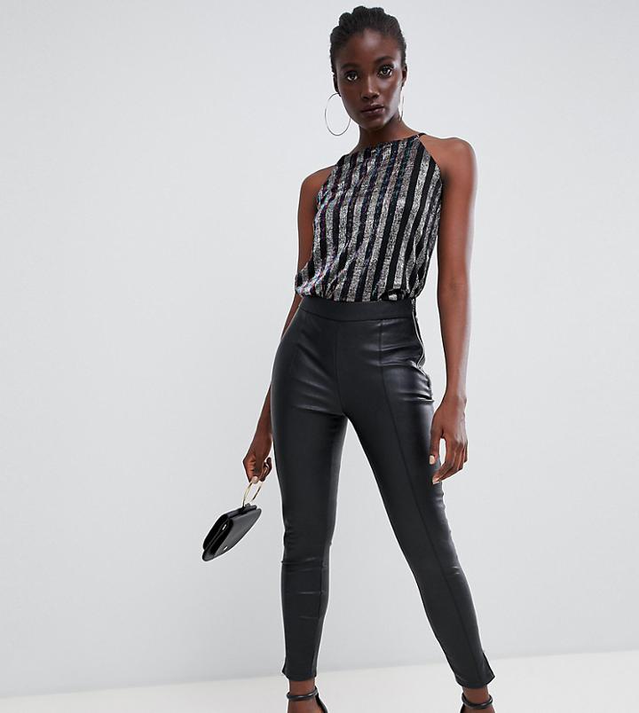 Warehouse Faux Leather Leggings In Black - Black