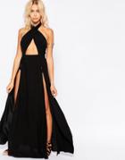 Asos Cross Neck Split Maxi Beach Dress - Black