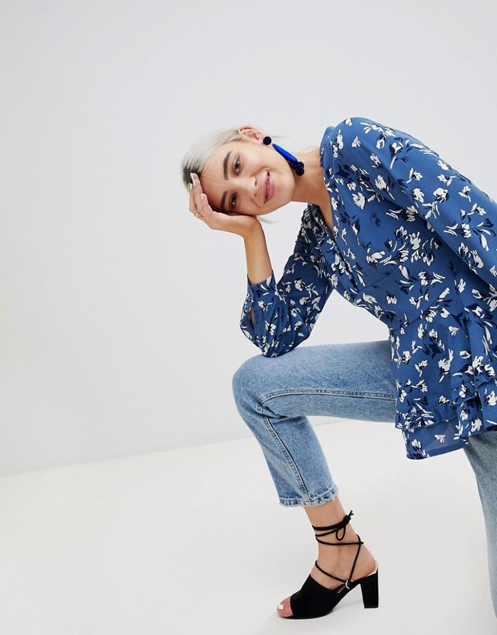 Boohoo Floral Button Detail Peplum Blouse - Multi