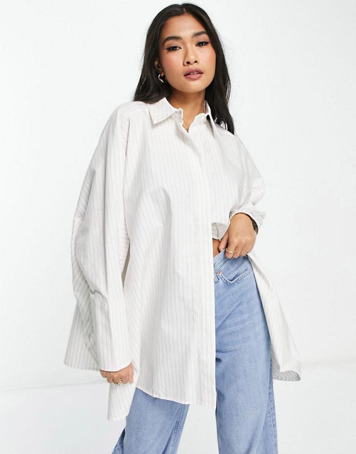 Asos Edition Oversized Cotton Shirt In Stone & White Stripe