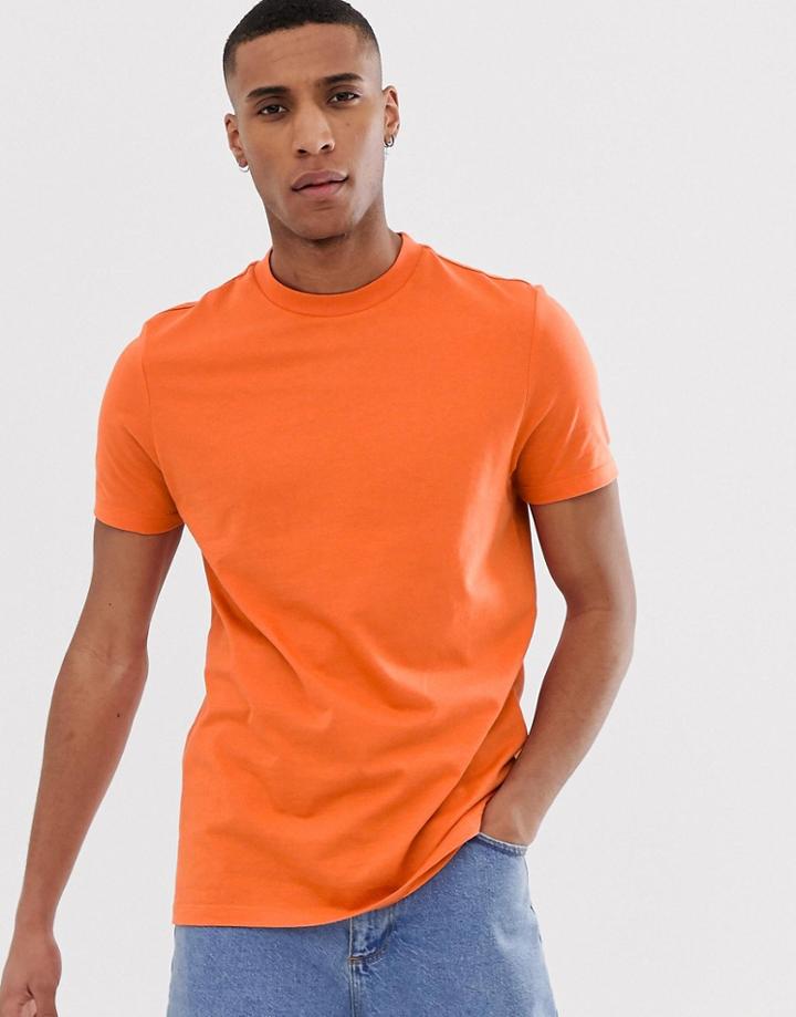 Asos Design Organic T-shirt With Crew Neck In Orange - Orange