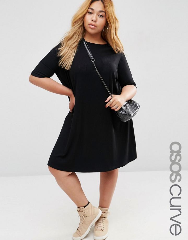 Asos Curve T-shirt Dress In Rib - Black