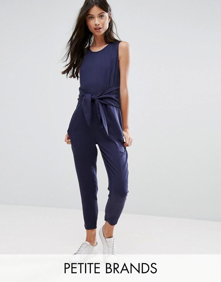 New Look Petite Tie Front Jumpsuit - Navy