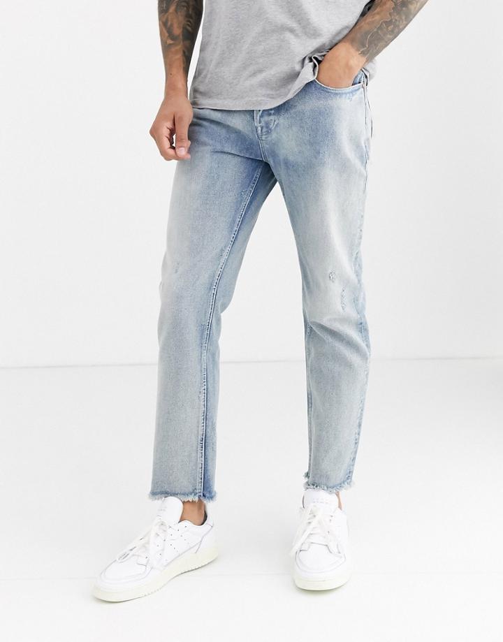 Asos Design Cone Mill Denim Original Fit 'american Classic' Jeans In Vintage Stone Wash-blue