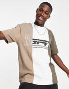Good For Nothing Oversized Spliced T-shirt In Gray And White With Mixed Logo Print-multi