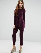 Asos Jumpsuit With Tie Front And Peg Leg - Purple