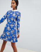 Asos Design Skater Dress With Collar In Floral Print - Multi
