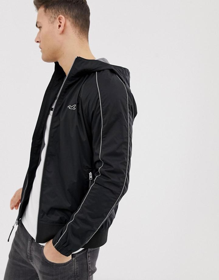 Hollister Jersey Lined Hooded Windbreaker In Black - Black