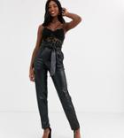 John Zack Tall Pu Pants With Paperbag In Black