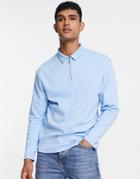 Topman Long Sleeved Jersey Zip Polo In Blue-blues