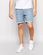 Only & Sons Denim Shorts In Slim Fit With Turn Up - Light Blue Denim