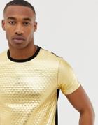 Asos Design T-shirt In Quilted Gold Metallic - Gold