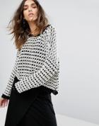 Moon River Drop Shoulder Textured Sweater - Multi