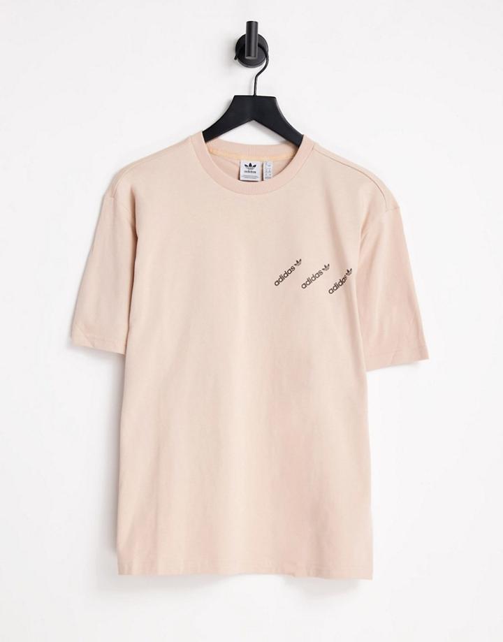 Addias Originals 'logomania' Triple Logo T-shirt In Blush-pink