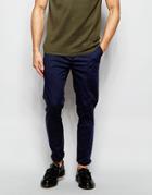 Asos Skinny Chinos With Pleat In Navy - Navy