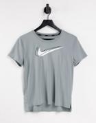 Nike Running Dri-fit Swoosh T-shirt In Gray-grey