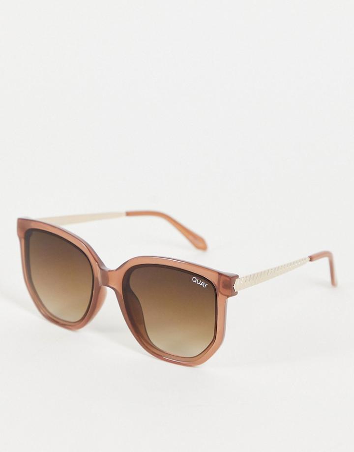 Quay Coffee Run Womens Cat Eye Sunglasses In Beige-brown