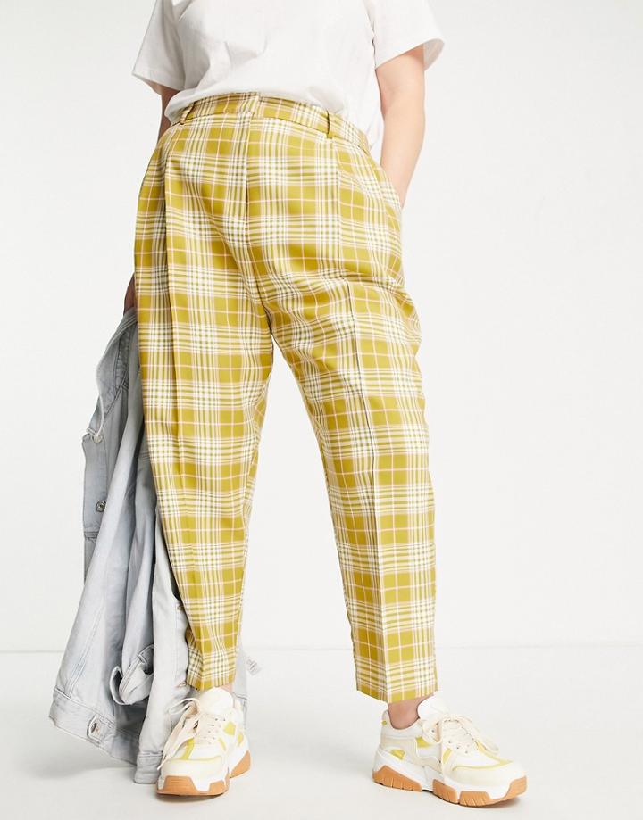 Asos Design Curve Smart Tapered Pants In Lime Check-multi