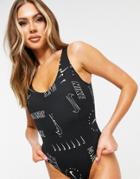 Nike Swimming Logo Scoop Back Swimsuit In Black