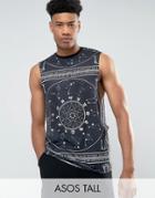 Asos Tall Sleeveless T-shirt With Extreme Dropped Armhole And Mystic Print - Black