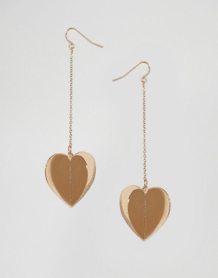 Asos 3d Heart Strand Earrings - Gold