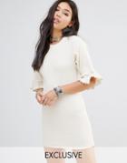 Milk It Vintage Dress In Light Rib With Lace Trim Sleeves - Beige