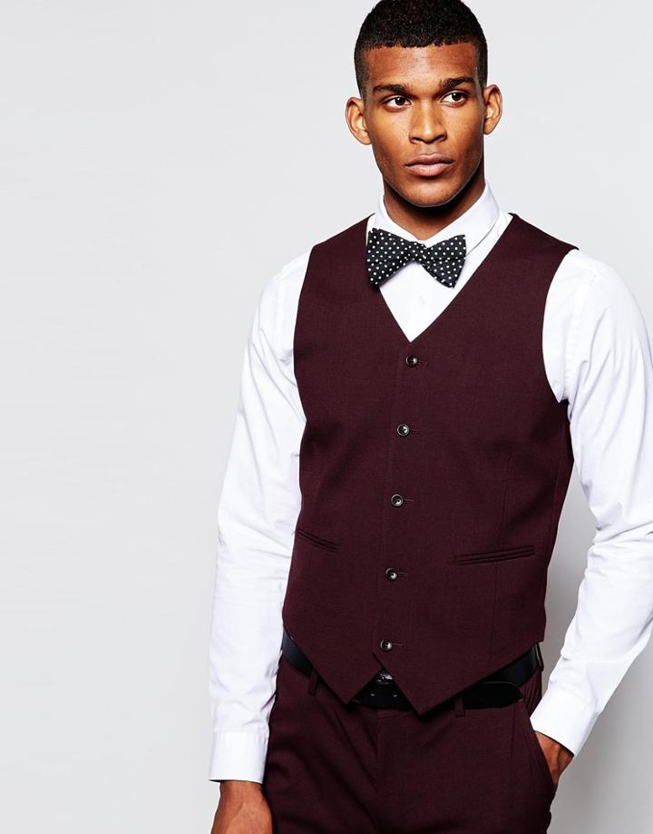 Asos Skinny Vest In Burgundy - Red