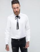 Asos Regular Fit Shirt With Pussy Bow - White