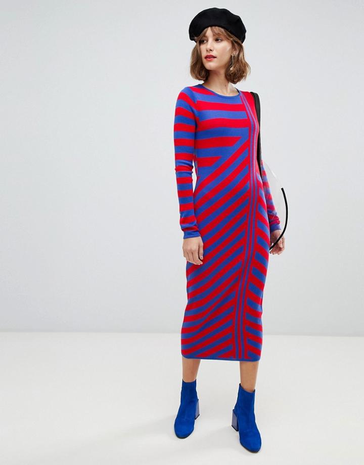 Asos Design Knitted Dress In Cut About Stripe - Multi