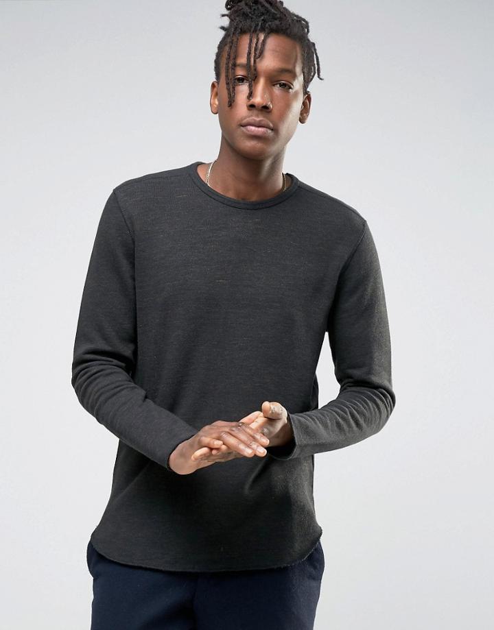 Selected Homme Crew Neck Sweat With Curved Hem - Black