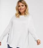 Asos Design Curve Longline Top With Long Sleeve In Textured Jersey In White