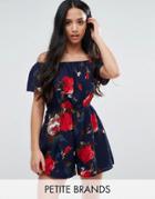 Parisian Petite Off Shoulder Romper In Floral Print - Navy