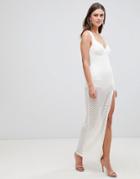 Asos Design Crochet Cupped Sheer Maxi Dress - Cream