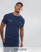Ellesse Muscle Fit T-shirt With Curved Hem Script Logo In Navy - Navy