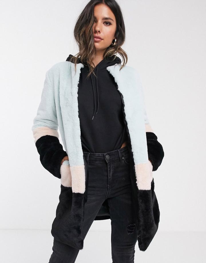 Barney's Originals Faux Fur Coat In Pastel Color Block-multi
