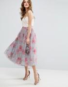 Asos Tulle Prom Skirt In Poppy Print - Multi