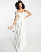 Little Mistress Bridal Flutter Sleeve Maxi Dress In Ivory-white