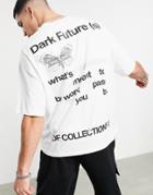 Asos Dark Future Oversized T-shirt In White With Back Text Print-black