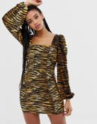 Collusion Tiger Print Ruched Dress - Multi