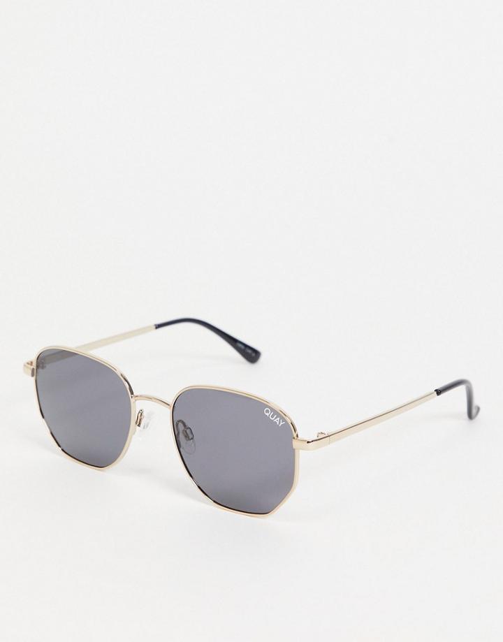Quay Australia Big Time Womens Hexagonal Sunglasses In Gold