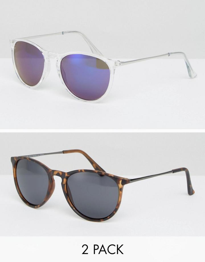 Asos 2 Pack Skinny Keyhole Retro Sunglasses Clear & Plain Tort - Multi